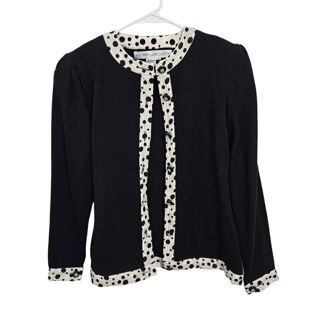 NWT 80s Vintage Anne Crimmins for Umi Black Polka Dot Trim Sweater Blazer Size S - Picture 2 of 7